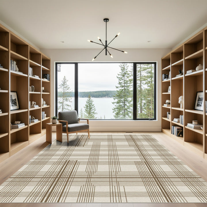Minimalist Earthy Plaid Line Rug