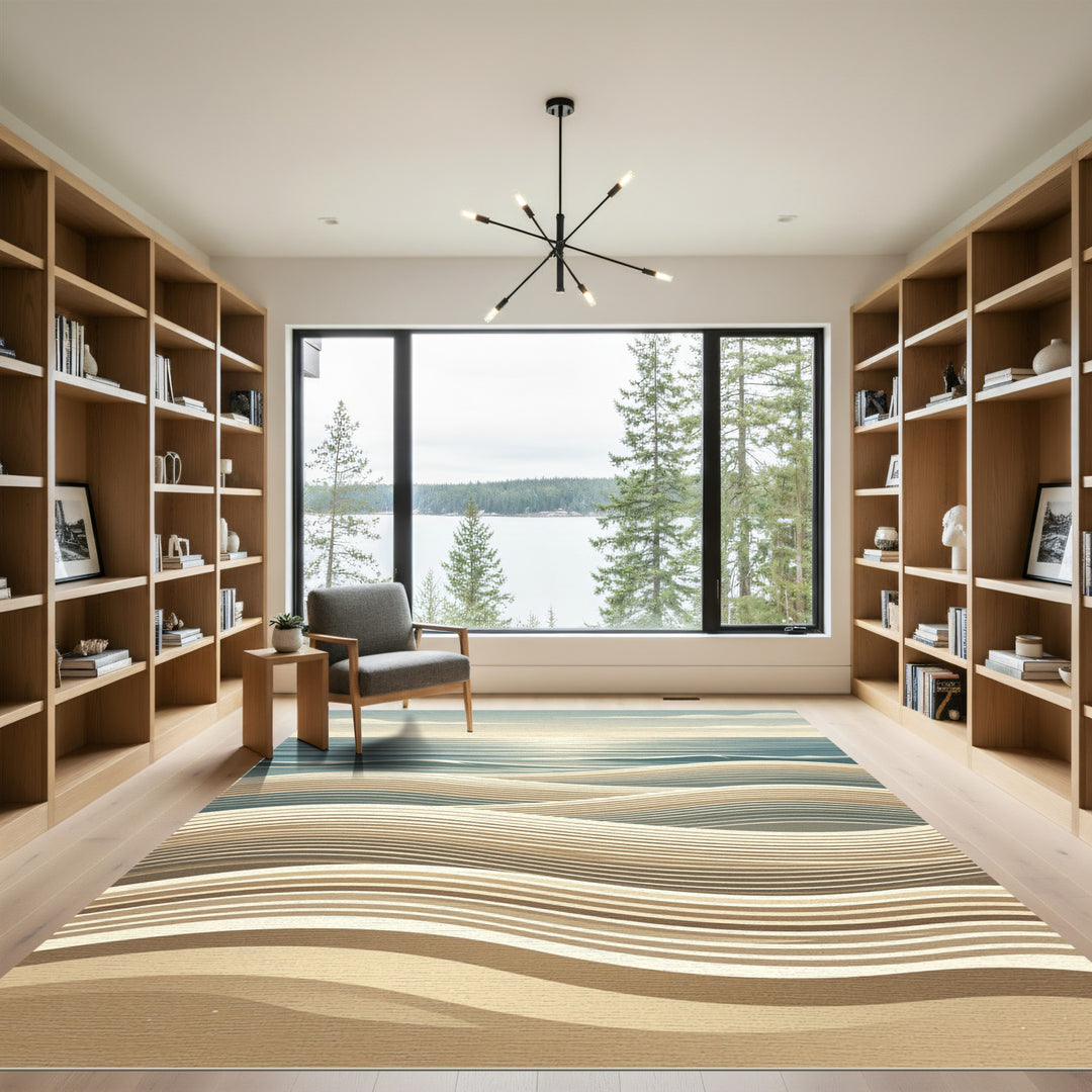 Serene Ocean Waves Abstract Rug