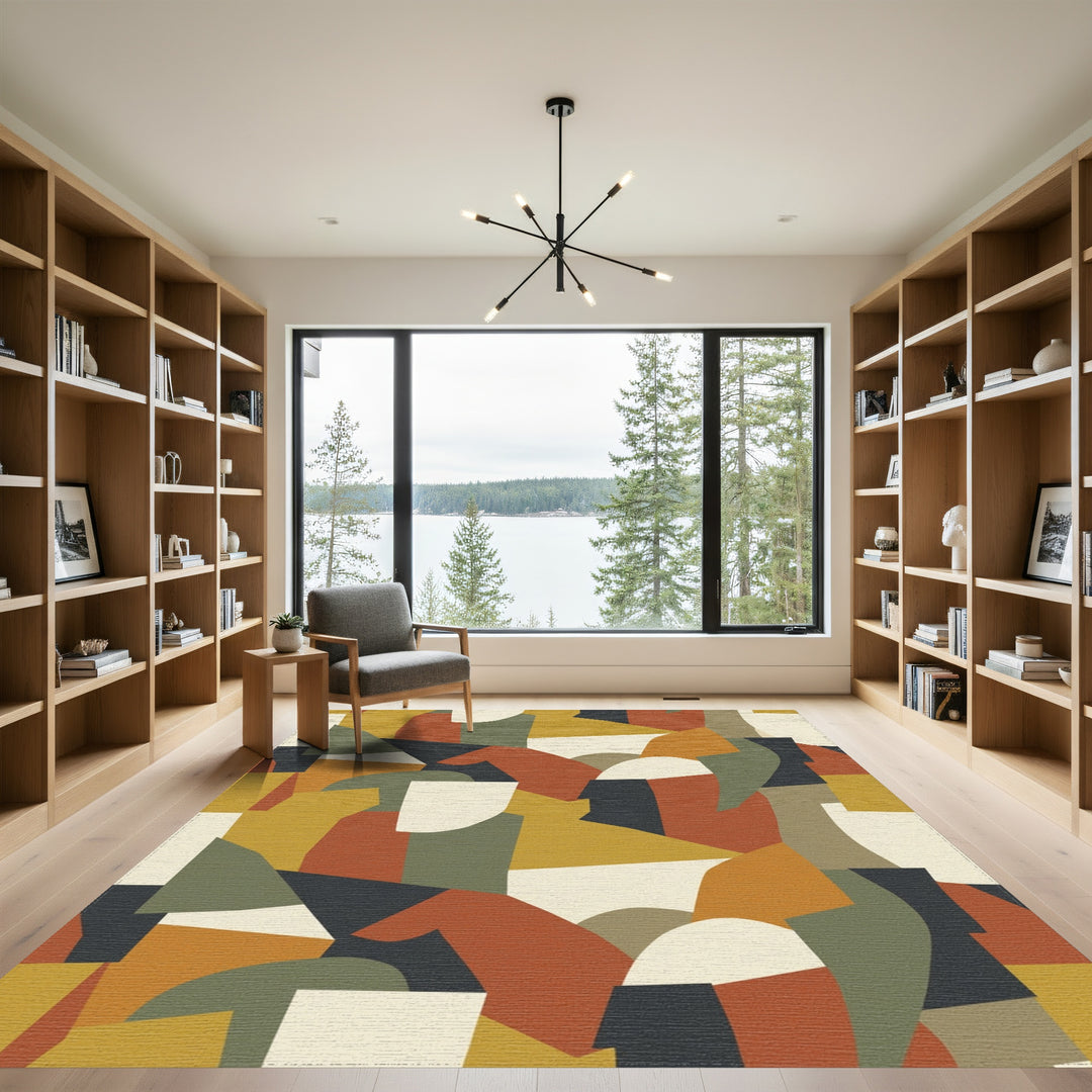 Terracotta Abstract Geometric Collage Rug