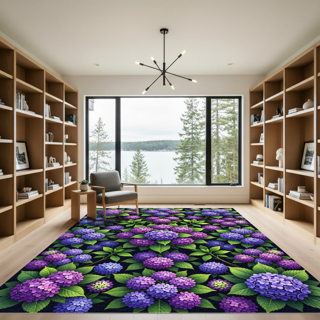Vibrant Purple Hydrangea Floral Rug