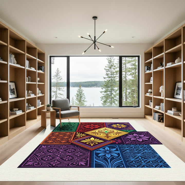 Vibrant Jewel Tone Floral Medallion Collage Rug
