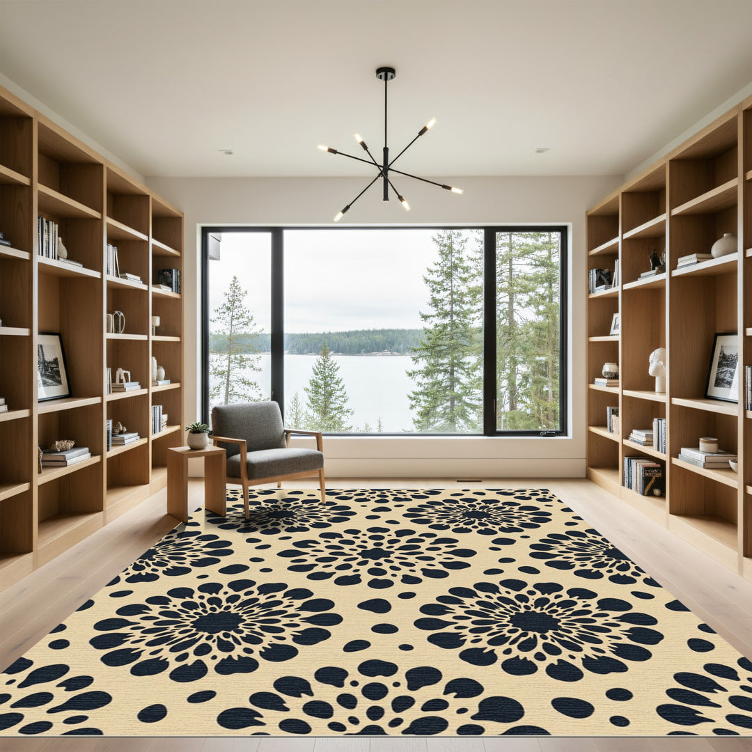 Dark Floral Burst Beige Rug