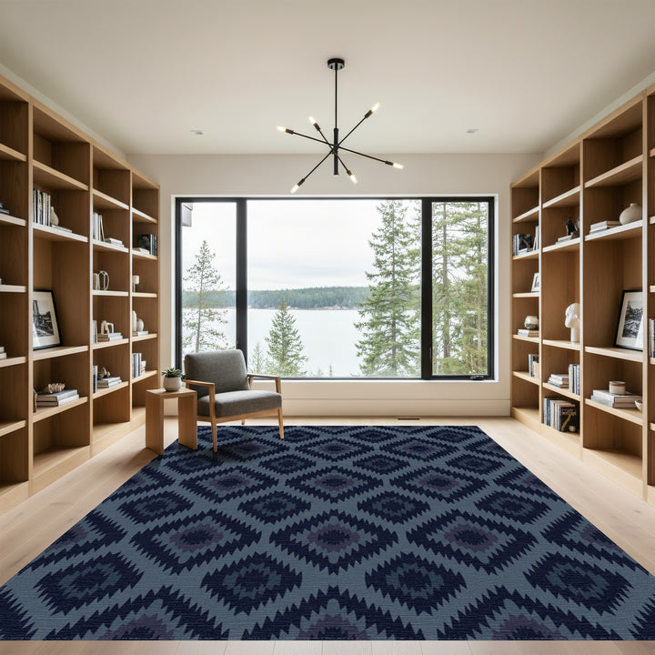 Midnight Blue Diamond Geometric Rug