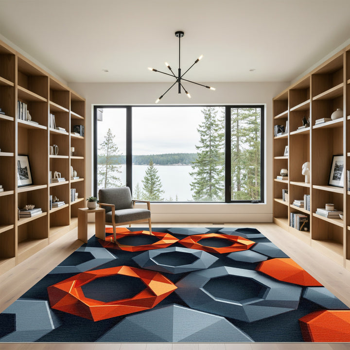 Orange Gray Geometric Octagon Rug