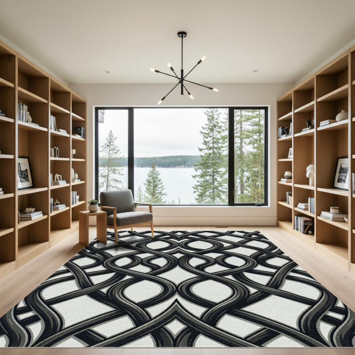 Intricate Black Intertwined Arabesque Rug