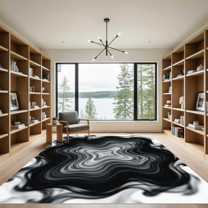 Monochrome Rippled Starburst Abstract Rug