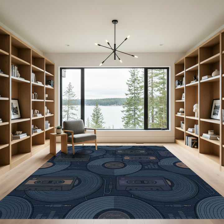 Vintage Vinyl Cassette Tape Collage Rug