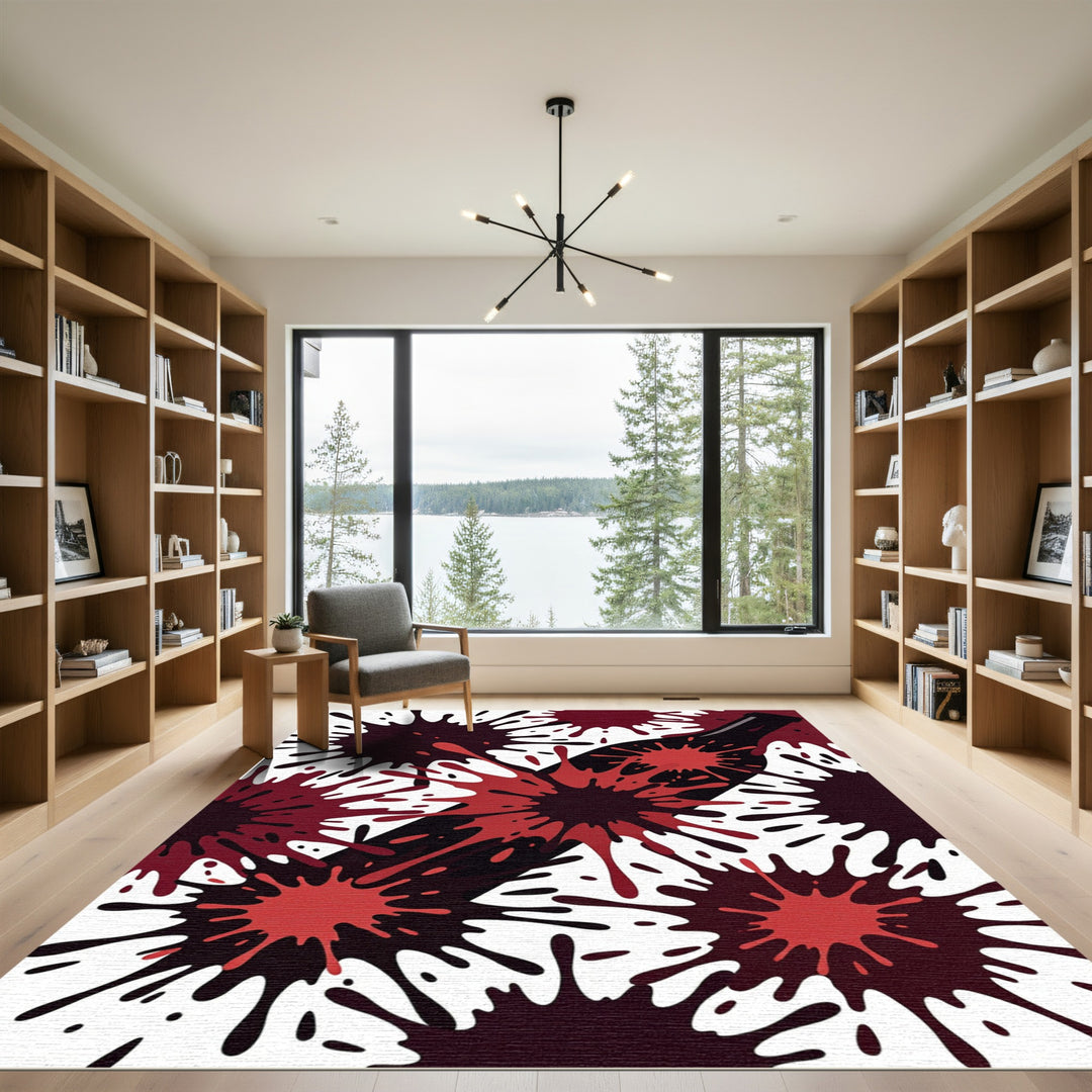 Crimson Splatter Wine Bottle Abstract Rug
