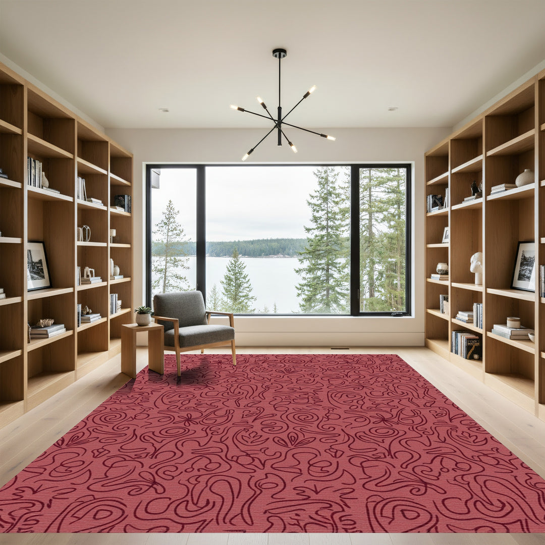 Muted Red Abstract Figure Line Weave Rug