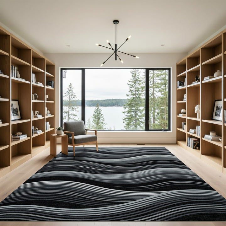Abstract Gray Wave Lines Rug
