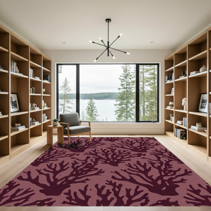Deep Plum Coral Branches Textile Rug