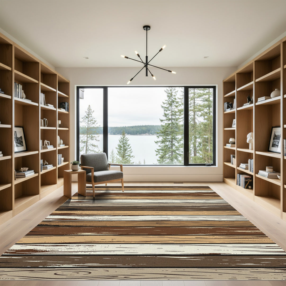 Brown Wooden Plank Texture Rug