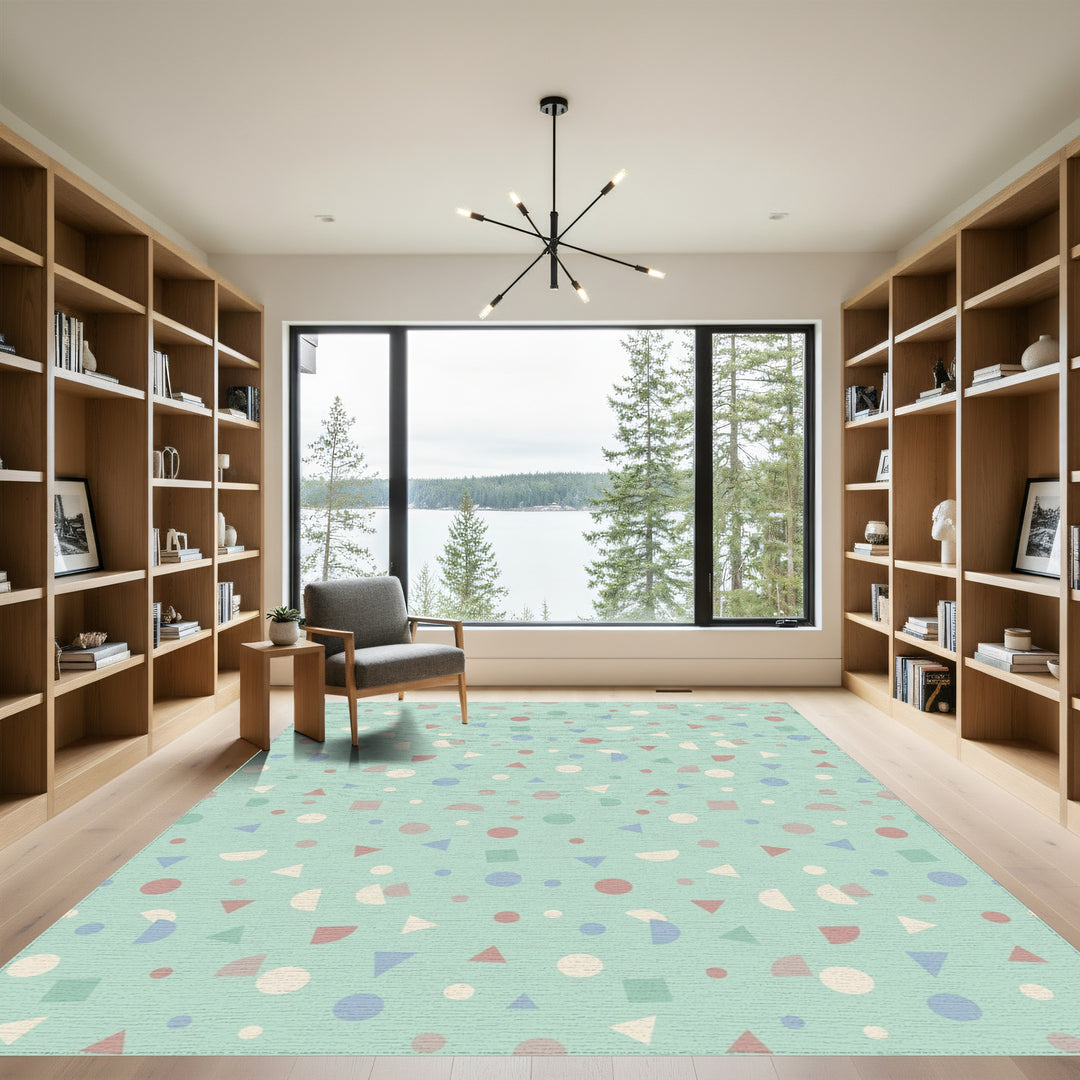 Soft Mint Geometric Confetti Scatter Rug