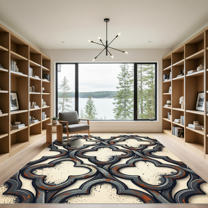 Distressed Quatrefoil Gray Ornate Rug