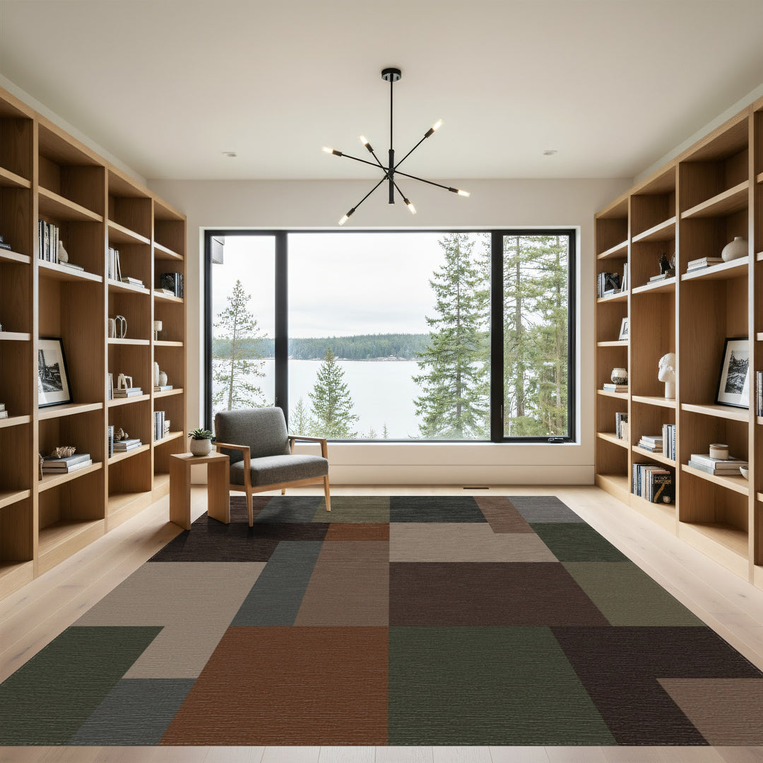 Earthy Brown Abstract Geometric Blocks Rug