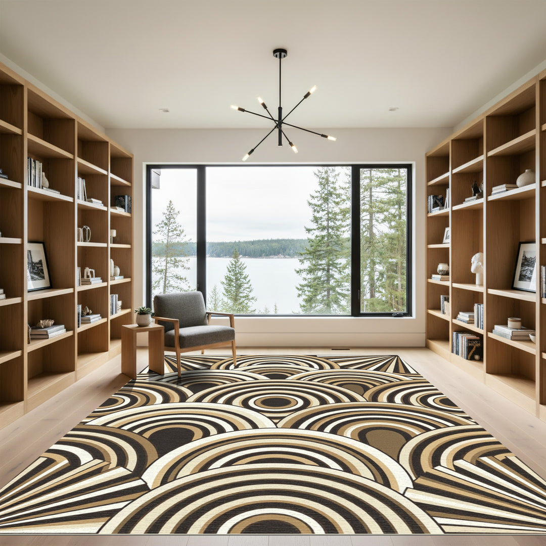 Abstract Arcs Beige Fan Rug