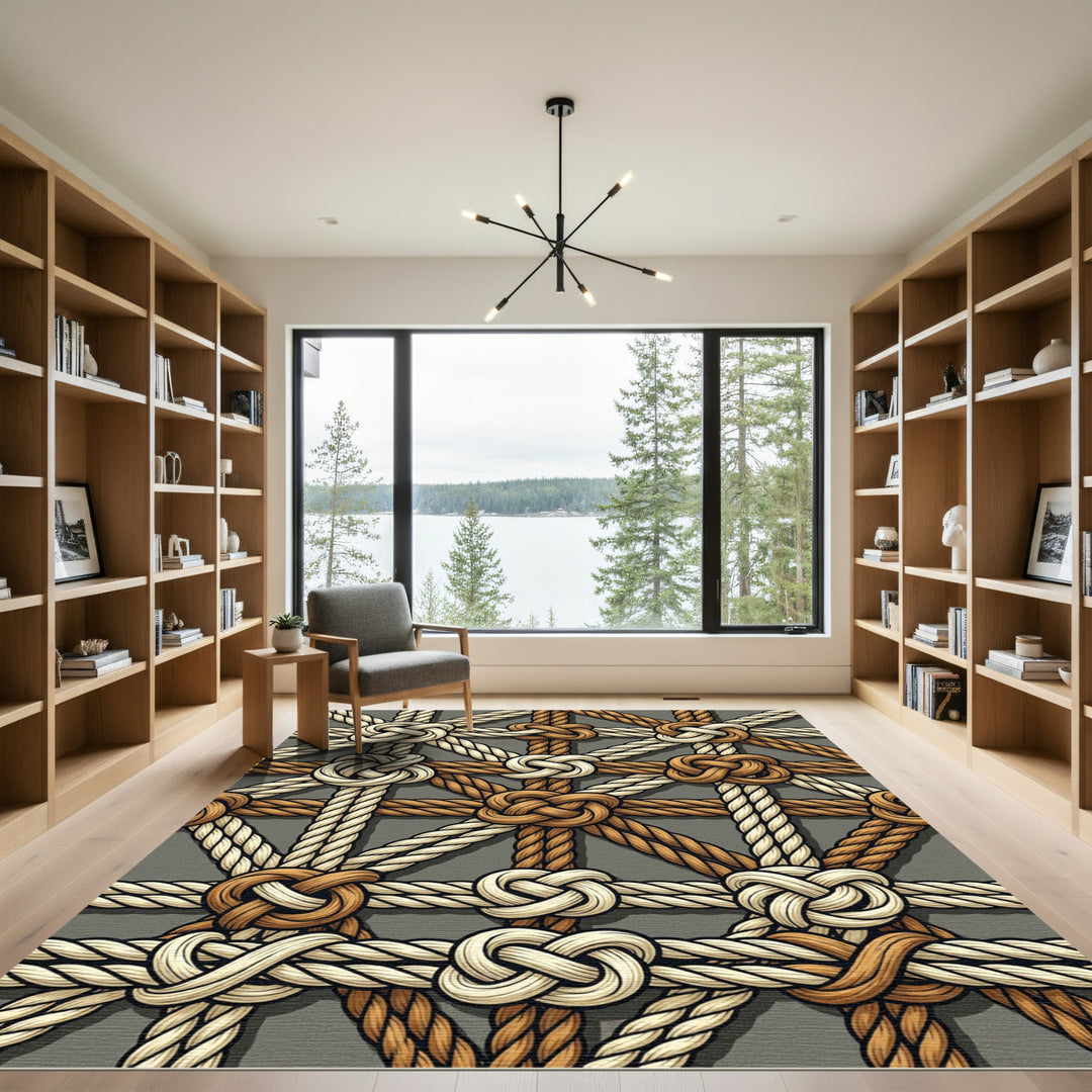 Nautical Knotwork Beige Brown Overlay Rug
