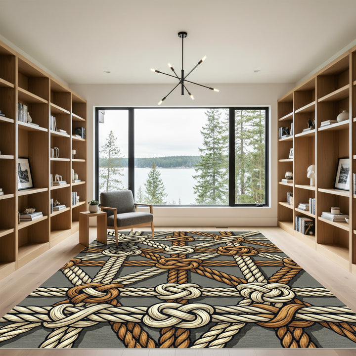 Nautical Knotwork Beige Brown Overlay Rug