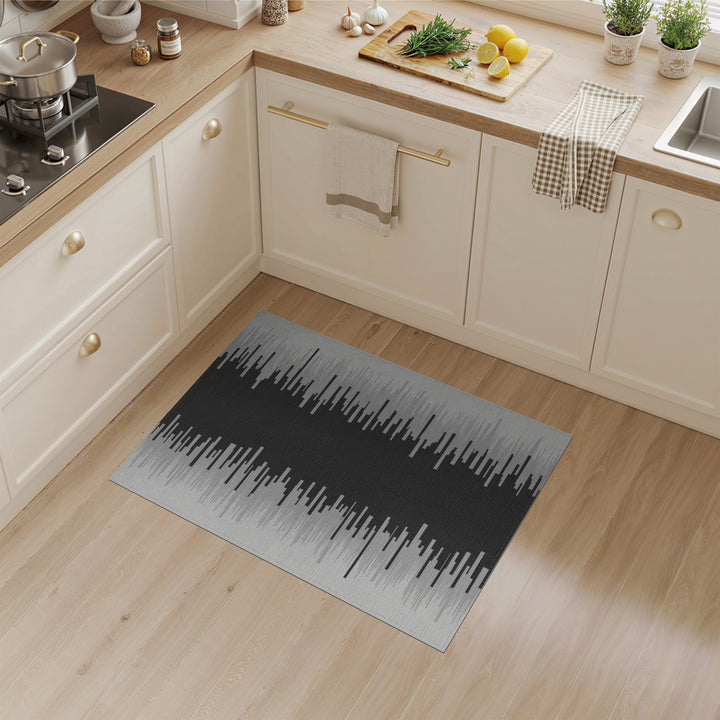 Black White Abstract Waveform Area Rug