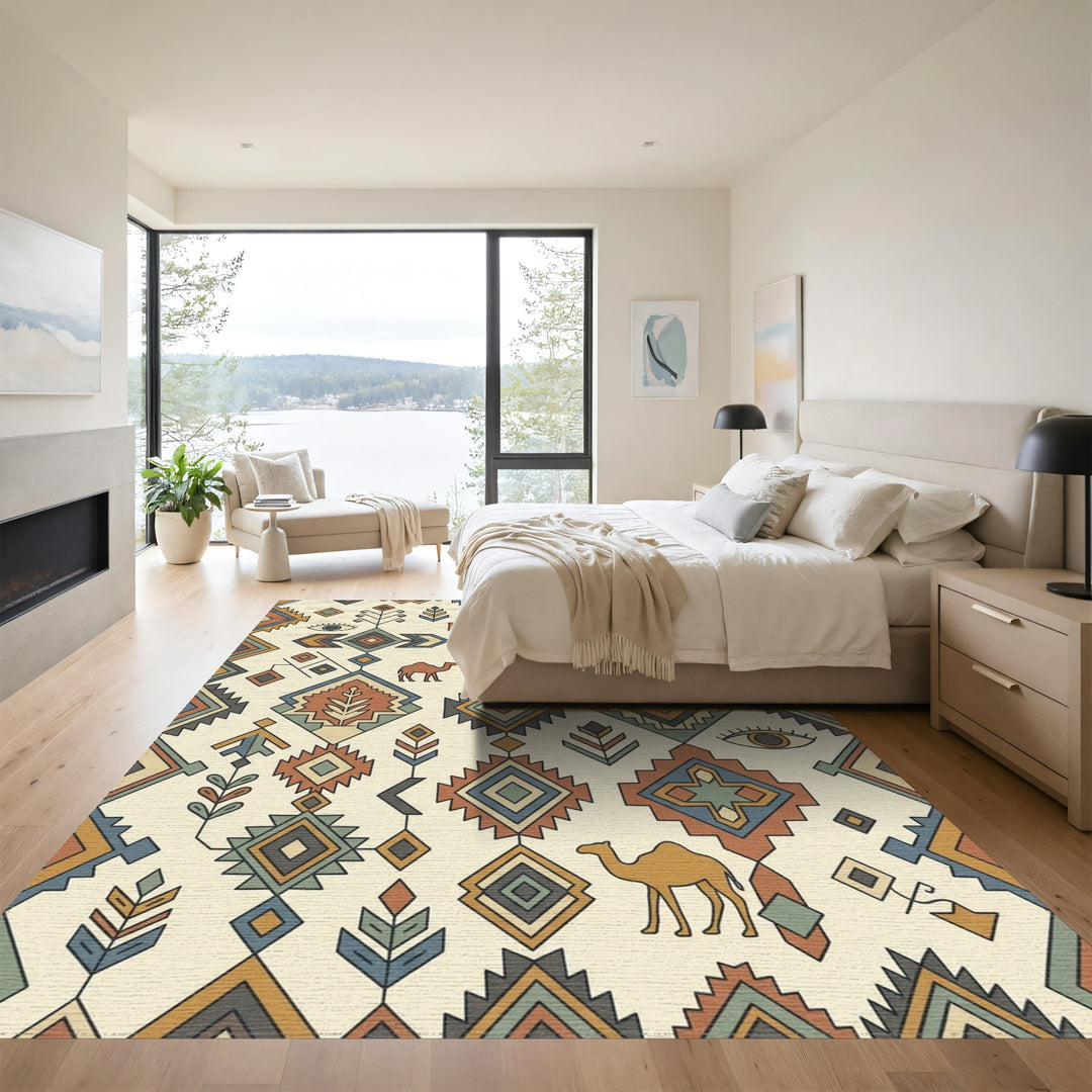 Desert Camel Caravan Geometric Medallion Rug