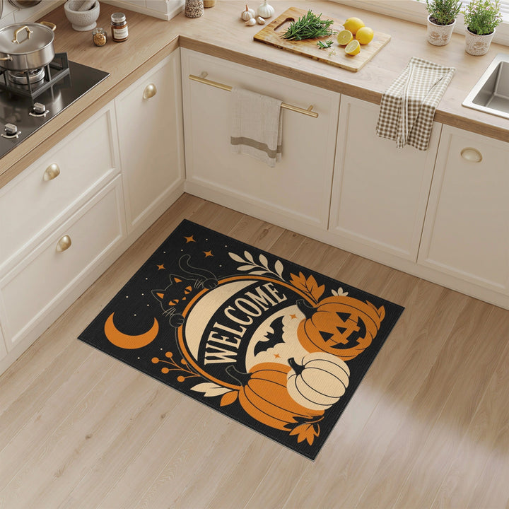 Halloween Welcome Black Cat Pumpkin Area Rug