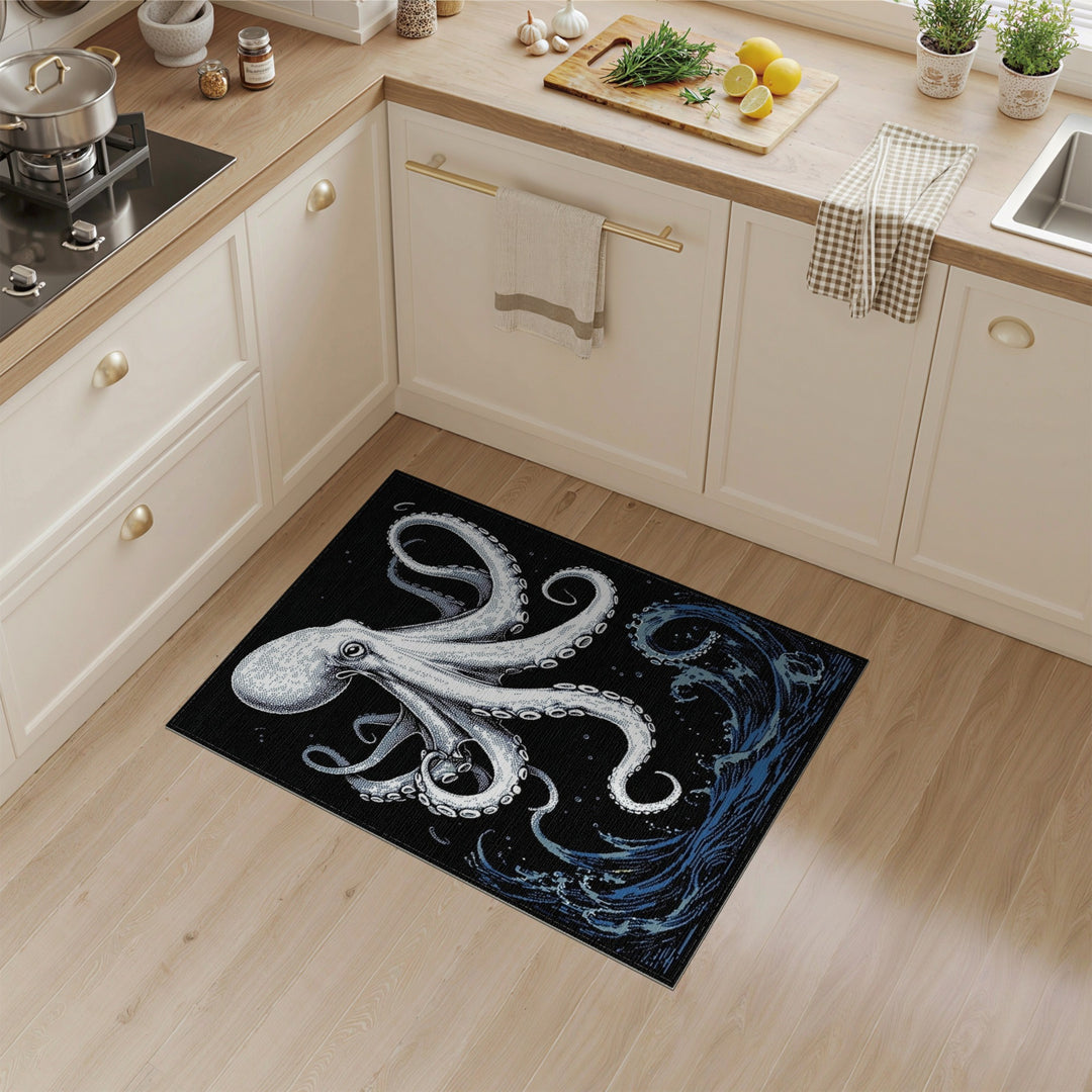 Octopus Waves Black White Area Rug
