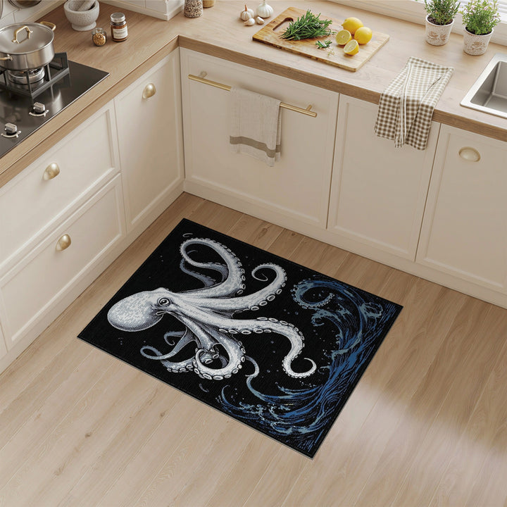 Octopus Waves Black White Area Rug