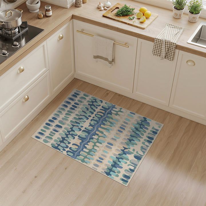 Blue Teal Abstract Oval Area Rug
