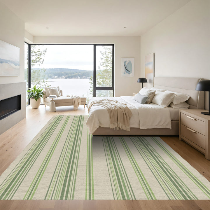 Earthy Green Vertical Stripe Rug