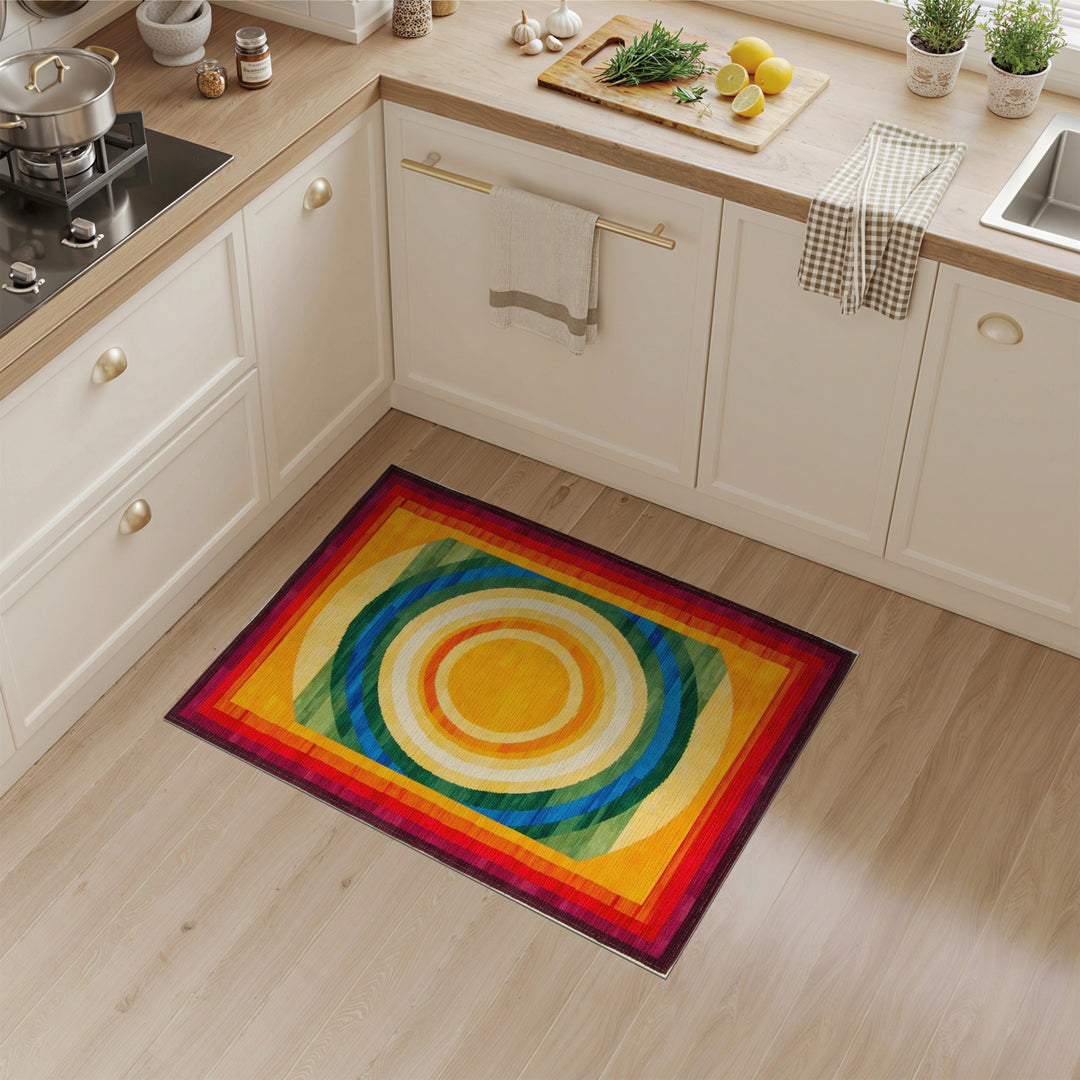 Vibrant Concentric Circle Multi-Color Area Rug