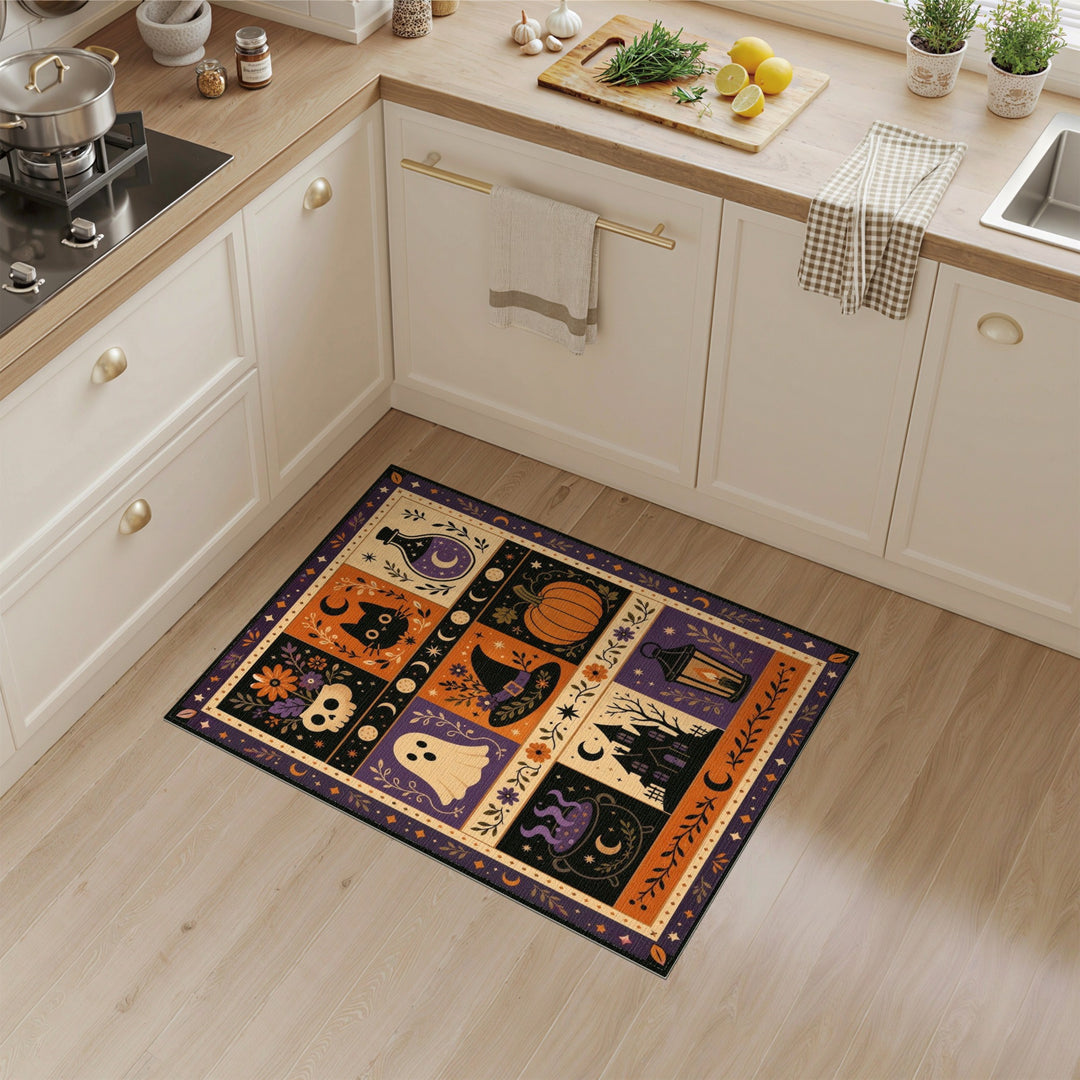 Spooky Halloween Ghost Cat Pumpkin Rug