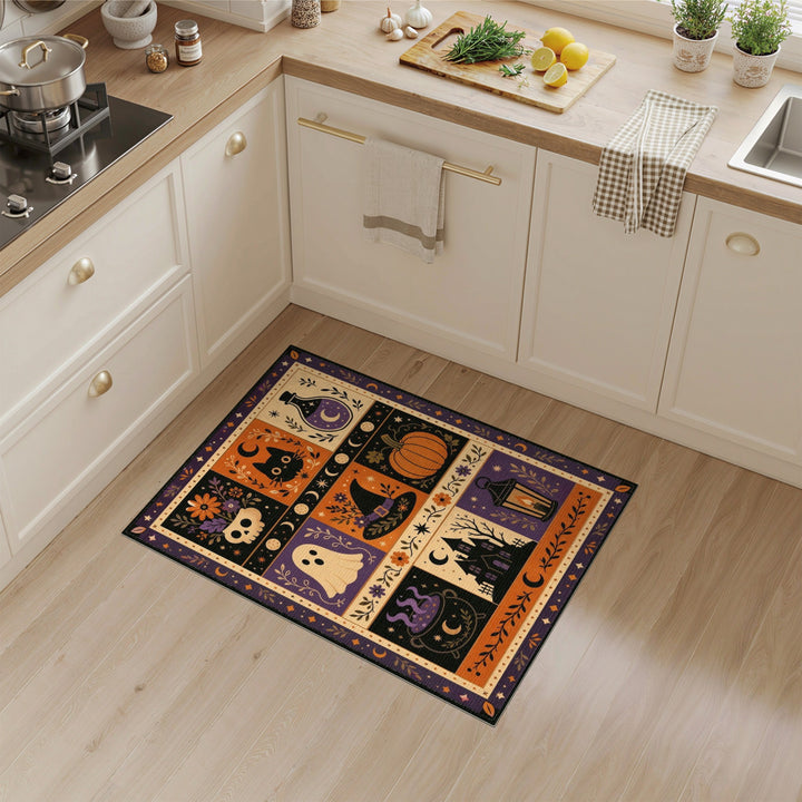 Spooky Halloween Ghost Cat Pumpkin Rug