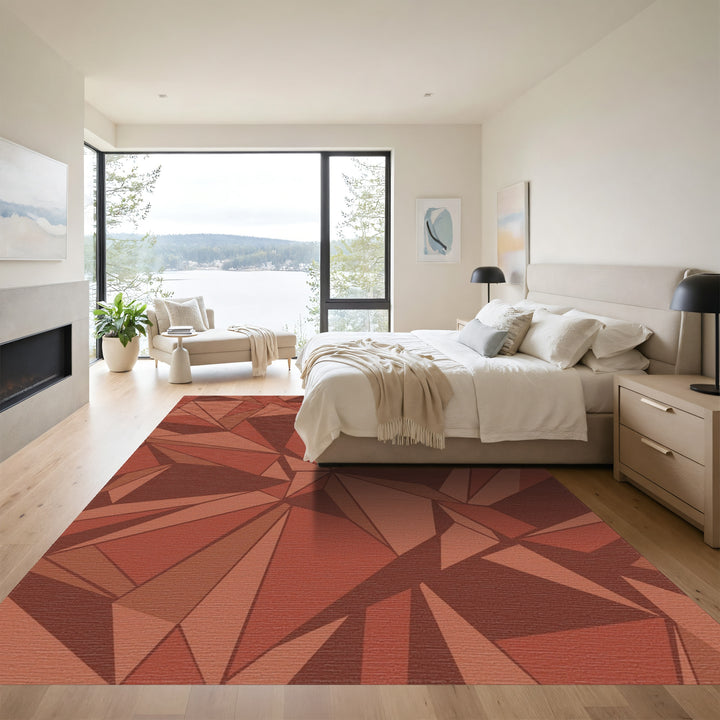Terracotta Geometric Crystal Facets Rug