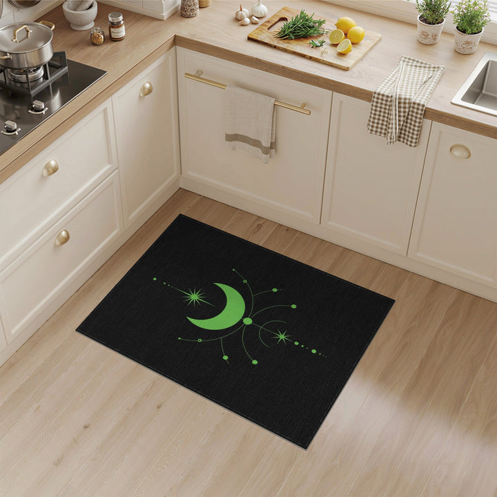 Green Crescent Moon Geometric Area Rug