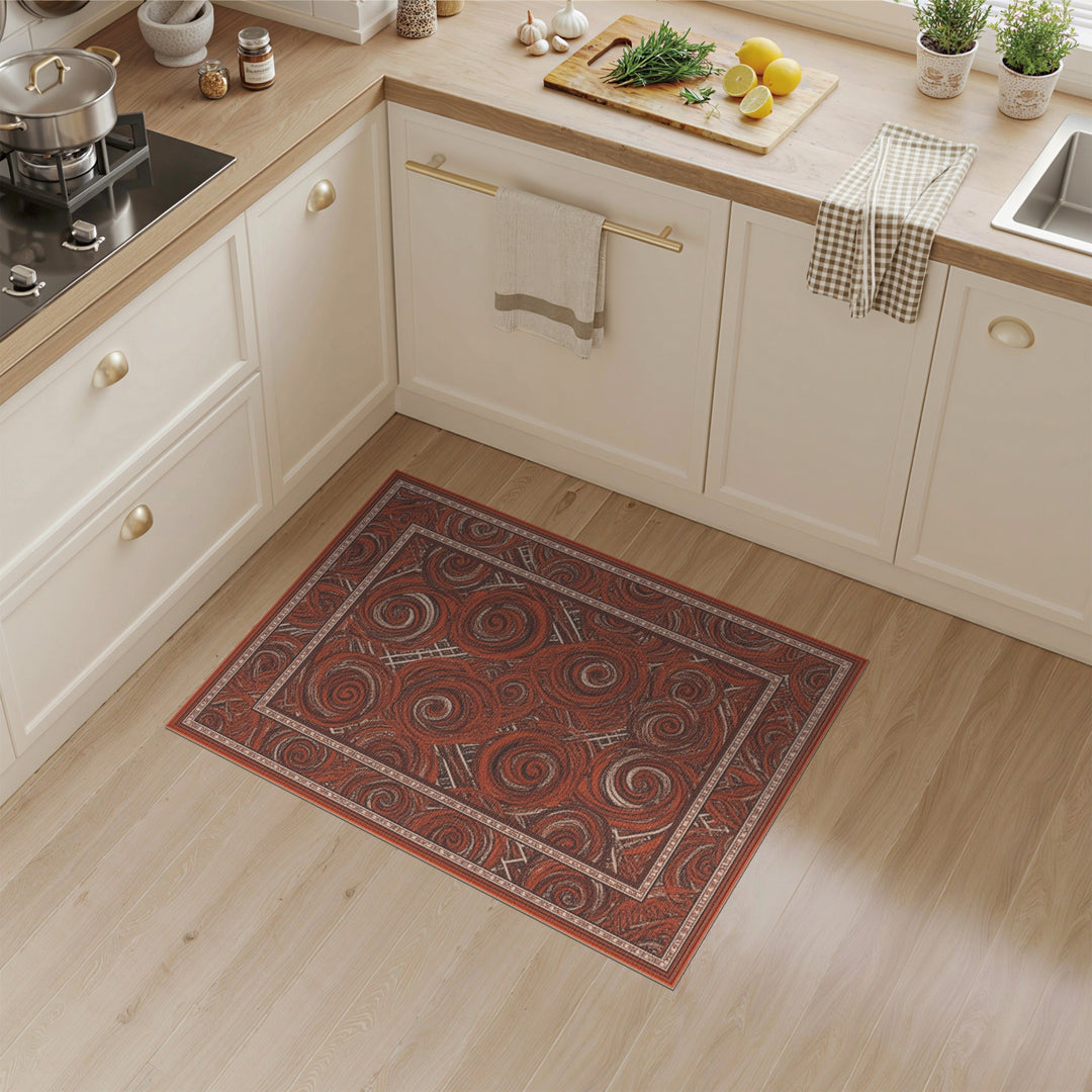Red Spiral Abstract Area Rug