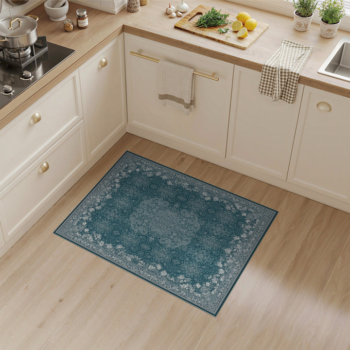 Teal Traditional Persian Floral Medallion Rug