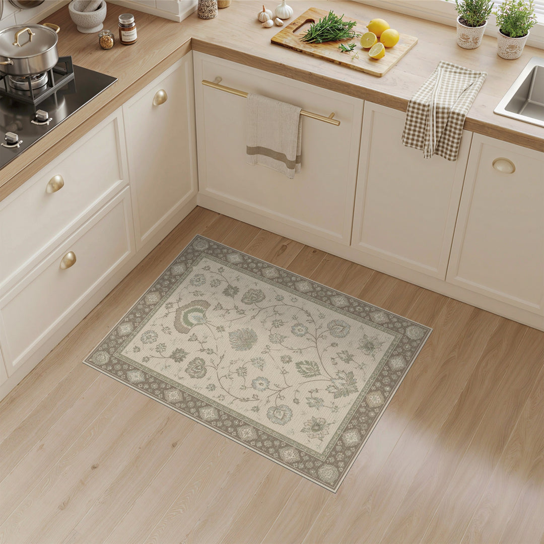 Beige Floral Vintage Area Rug