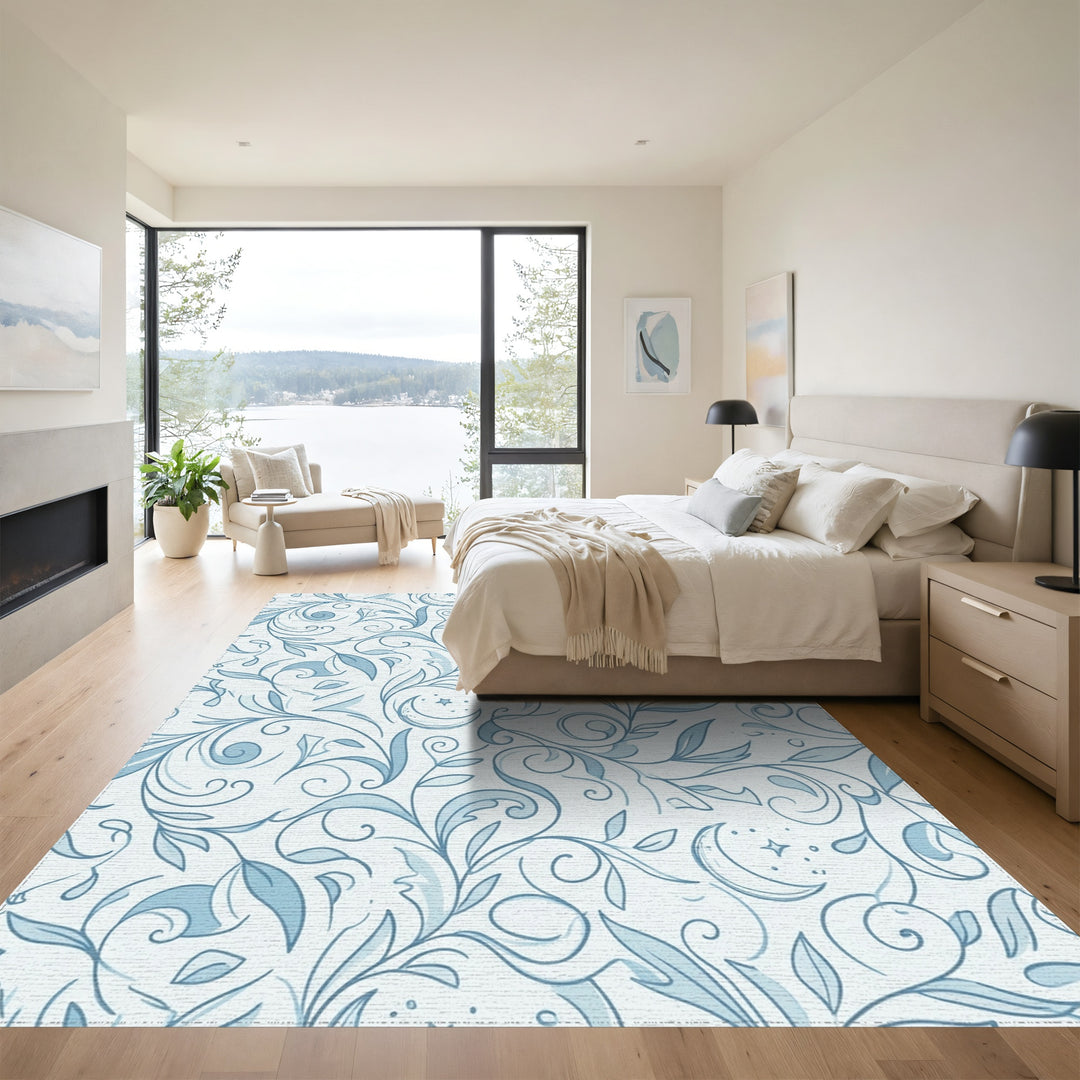 Sky Blue Crescent Moon Swirls Rug