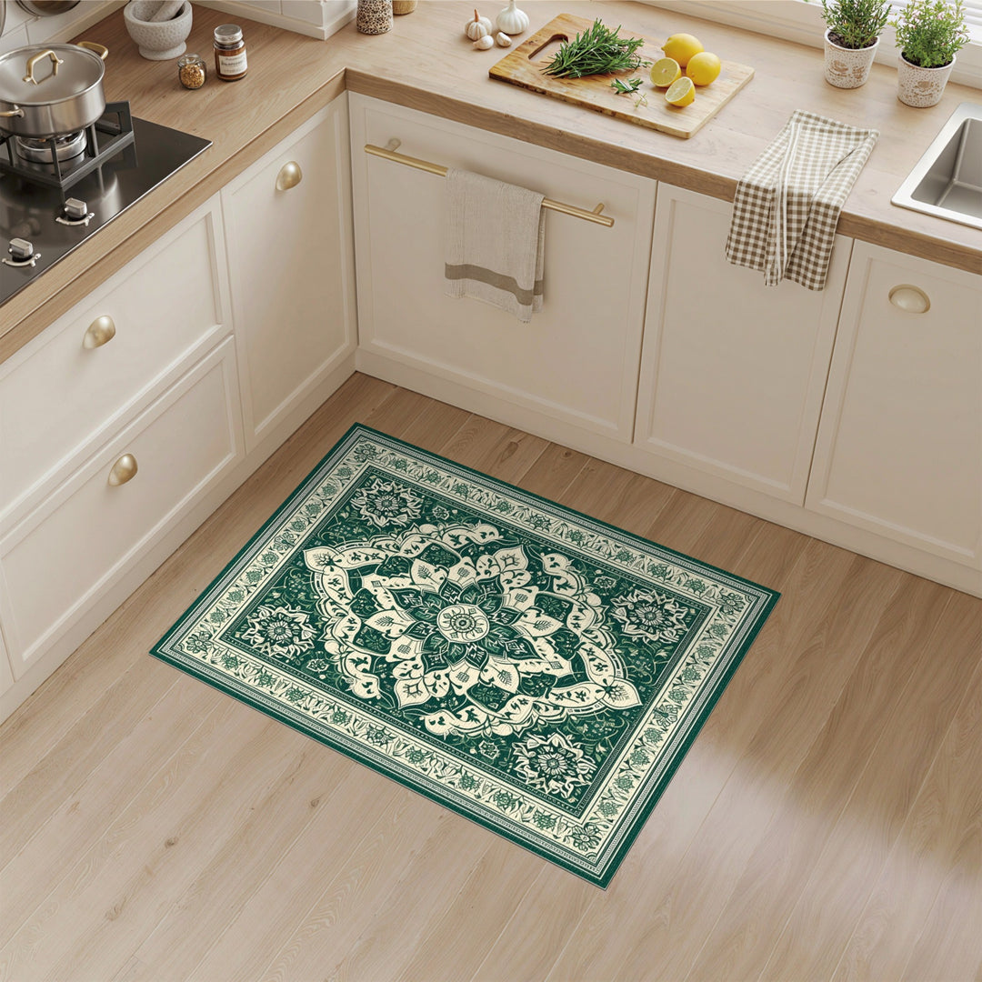 Green Floral Mandala Vintage Area Rug