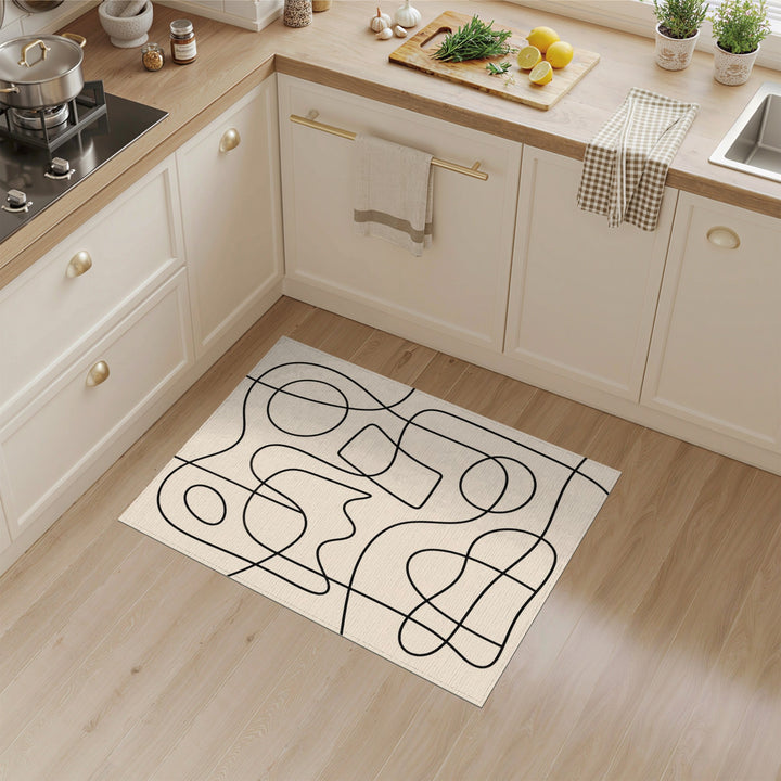Abstract Black Line Beige Area Rug