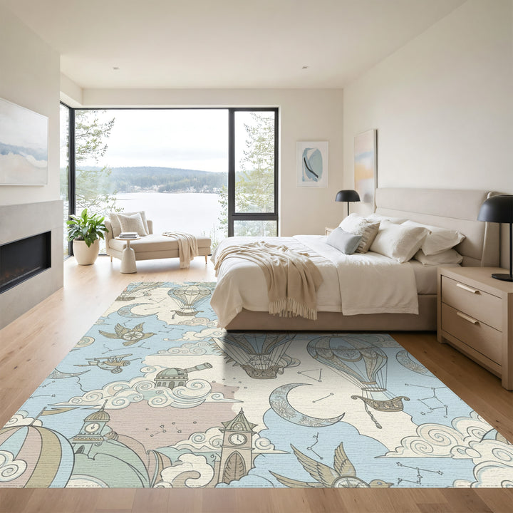 Steampunk Hot Air Balloon Sky Adventure Rug
