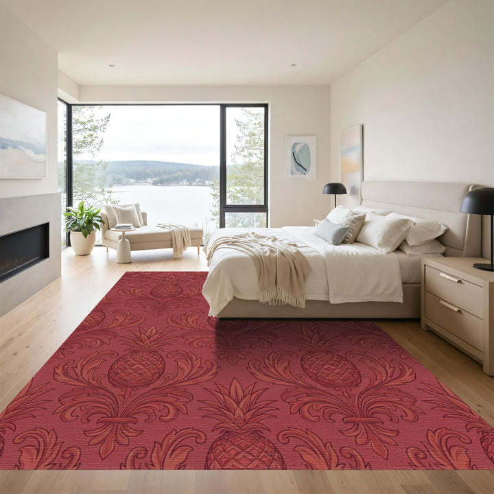 Red Damask Pineapple Medallion Rug