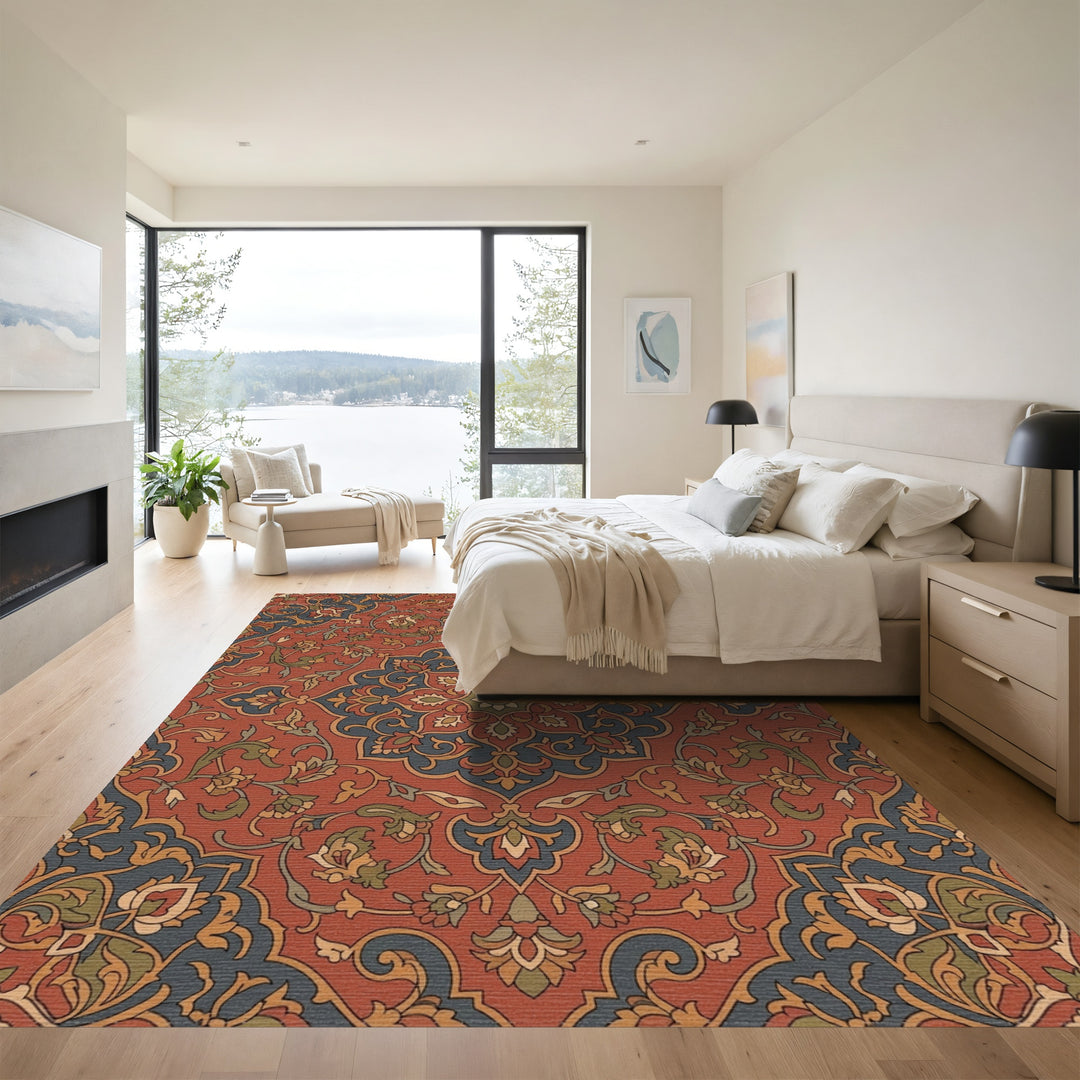Rustic Terracotta Floral Medallion Rug