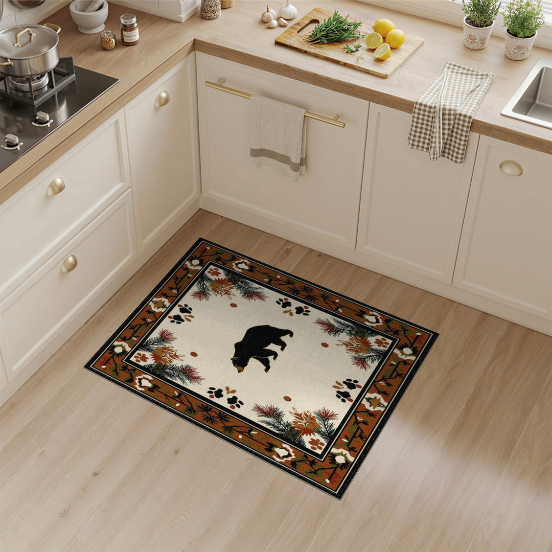 Brown and Tan Black Bear Woodland Area Rug