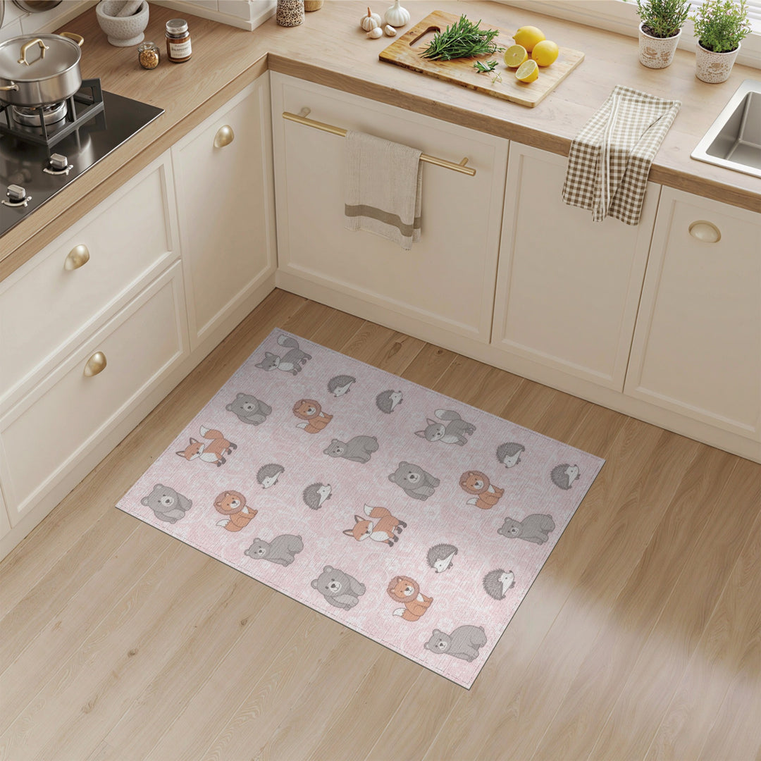Pink Cartoon Animal Kids Area Rug