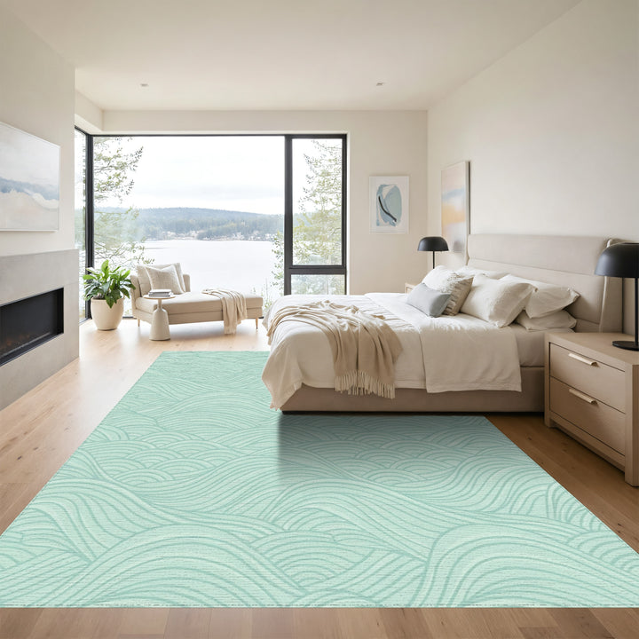 Light Teal Wavy Landscape Art Rug