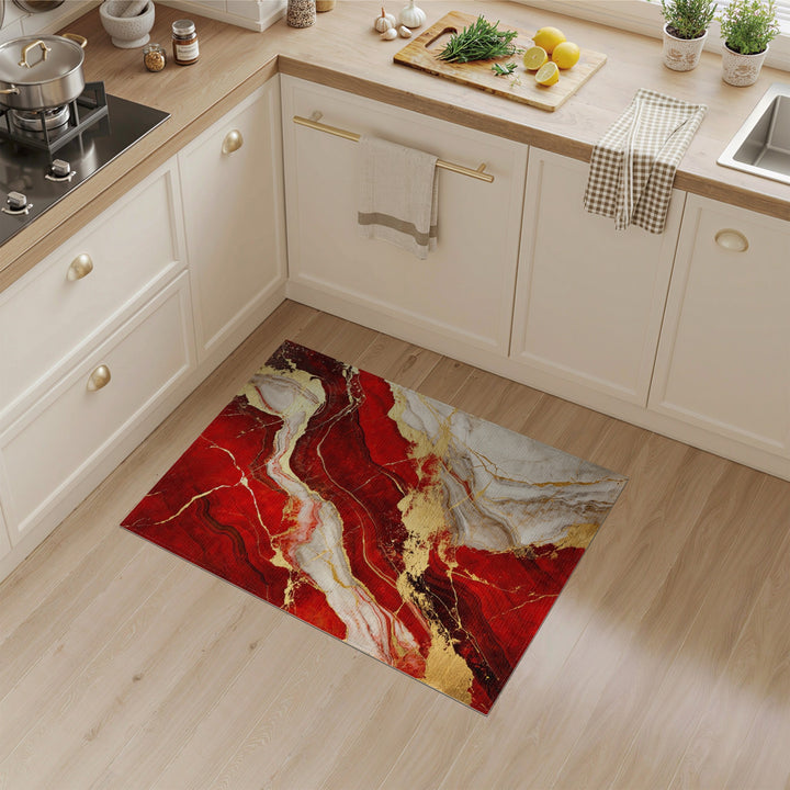 Red Gold Marble Abstract Area Rug