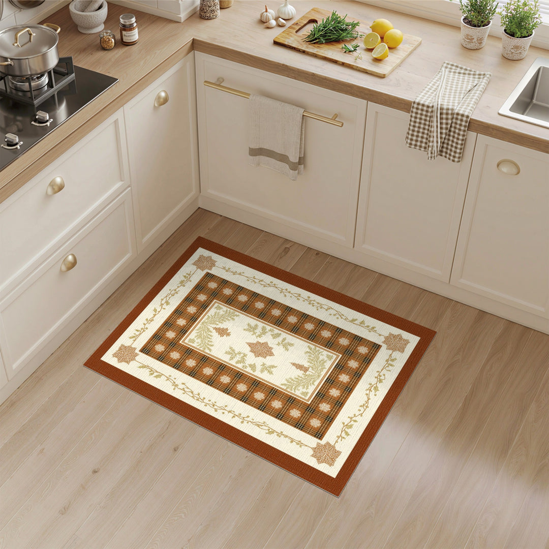 Brown Plaid Christmas Snowflake Area Rug