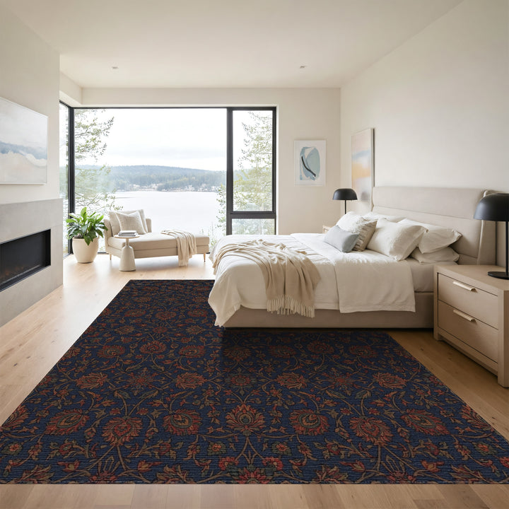 Deep Blue Floral Court Rug