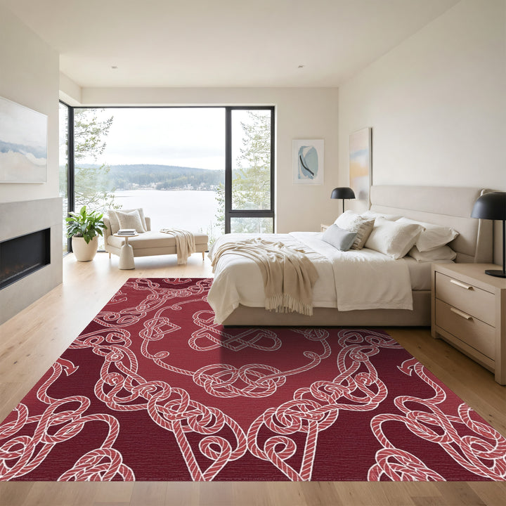 Crimson Nautical Rope Mandala Rug